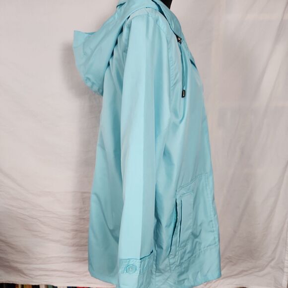 Norm Thompson Women Blue Windbreaker Lightweight Jacket Large Button Front Hood - Picture 6 of 16